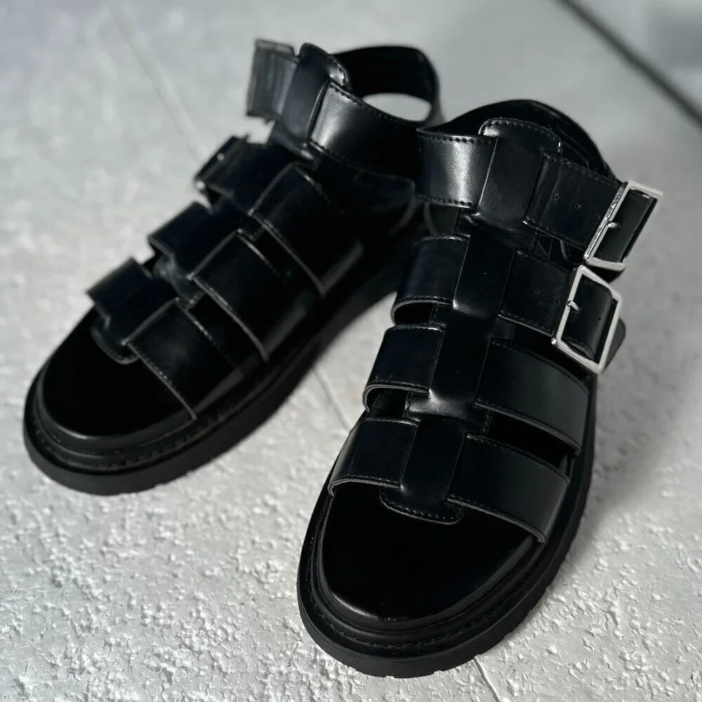 No Boundaries NWOT SZ 9 Black Caged Platform Sandal Comfort Boho Y2K Edgy